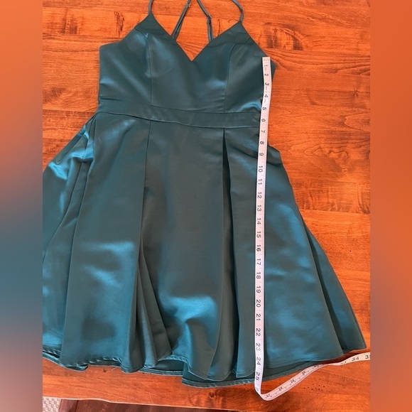 Lulus Truly Loved Teal Satin Skater Dress Size S - Picture 8 of 10